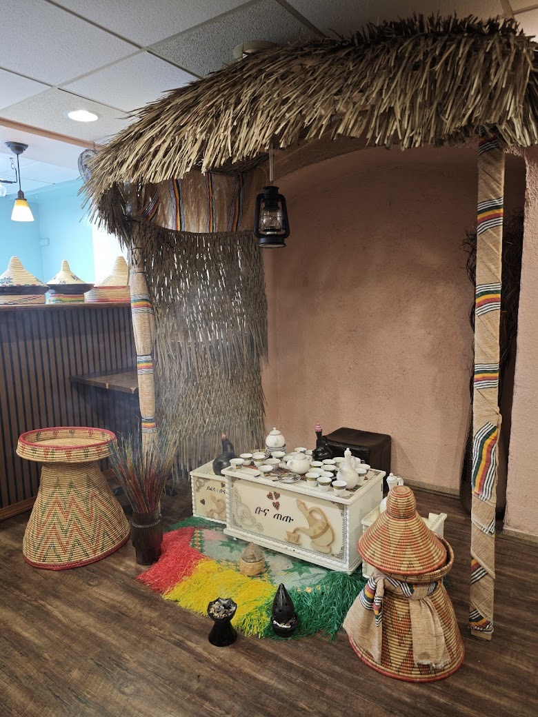 Traditional Ethiopian coffee ceremony hut inside the restaurant