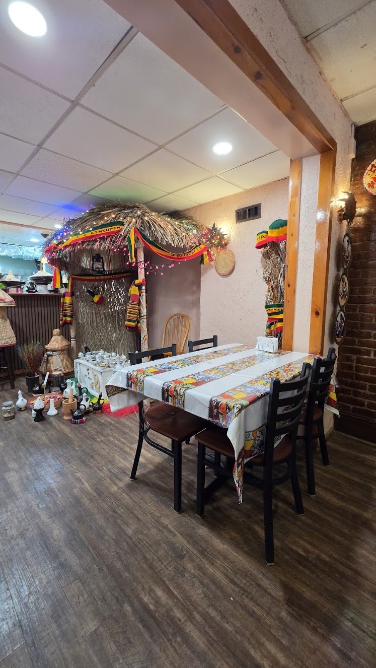 Cozy dining area with traditional Ethiopian coffee hut