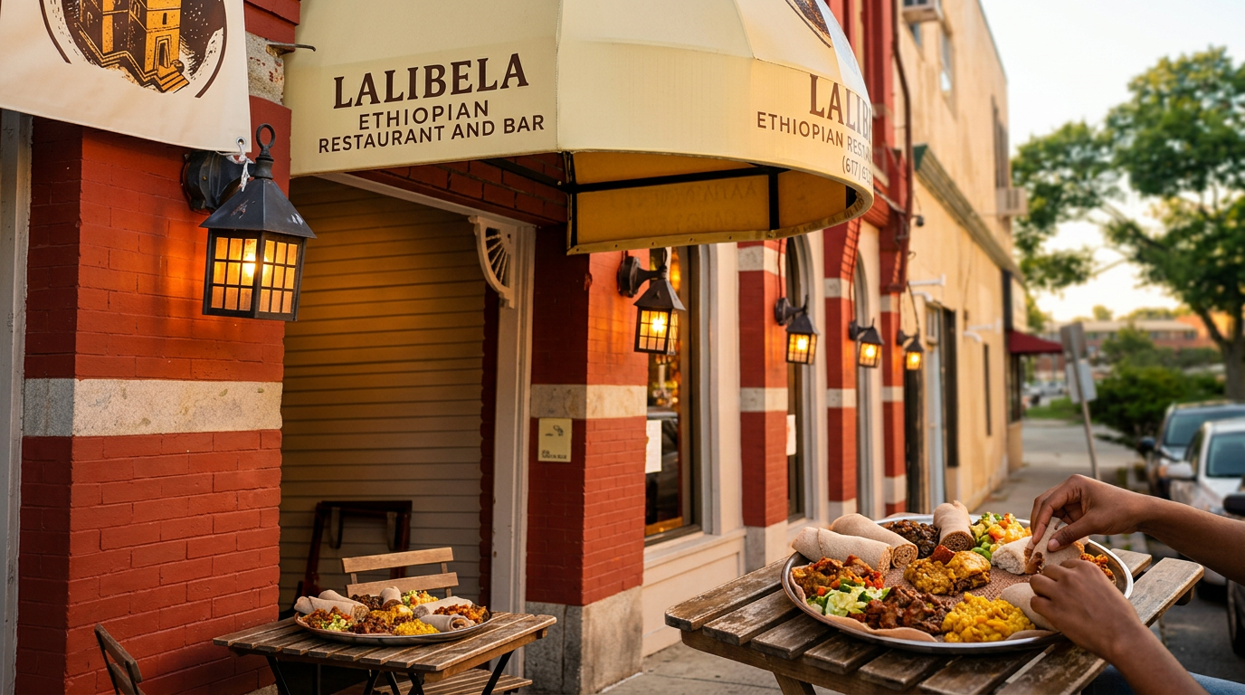 Lalibela Ethiopian Restaurant storefront in Watertown, MA